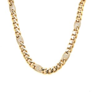 Online Discount 14k Yellow Gold Stone Set Cuban & Bean Chain ?C 7 mm