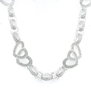 Best Price 925 Streling Silver Belcher Chain Double Heart Cz and Patterned Links ?C 16 mm