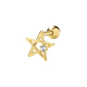 Classical 9k Yellow Gold Stone Set Star 6 mm Post Stud