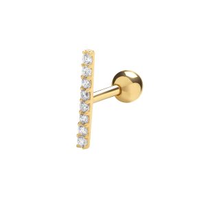 Classical 9k Yellow Gold Stone Set Bar 6 mm Post Stud