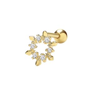 Original 9k Yellow Gold Stone Set Snow Flake 6 mm Post Stud